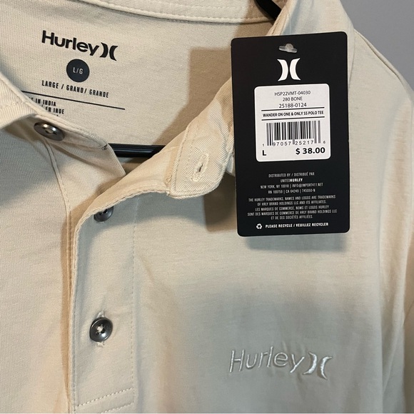 NWT Hurley Polo Mens Large Cream Shirt Air Mesh Logo Neutral Casual Golf Classic - Picture 4 of 7